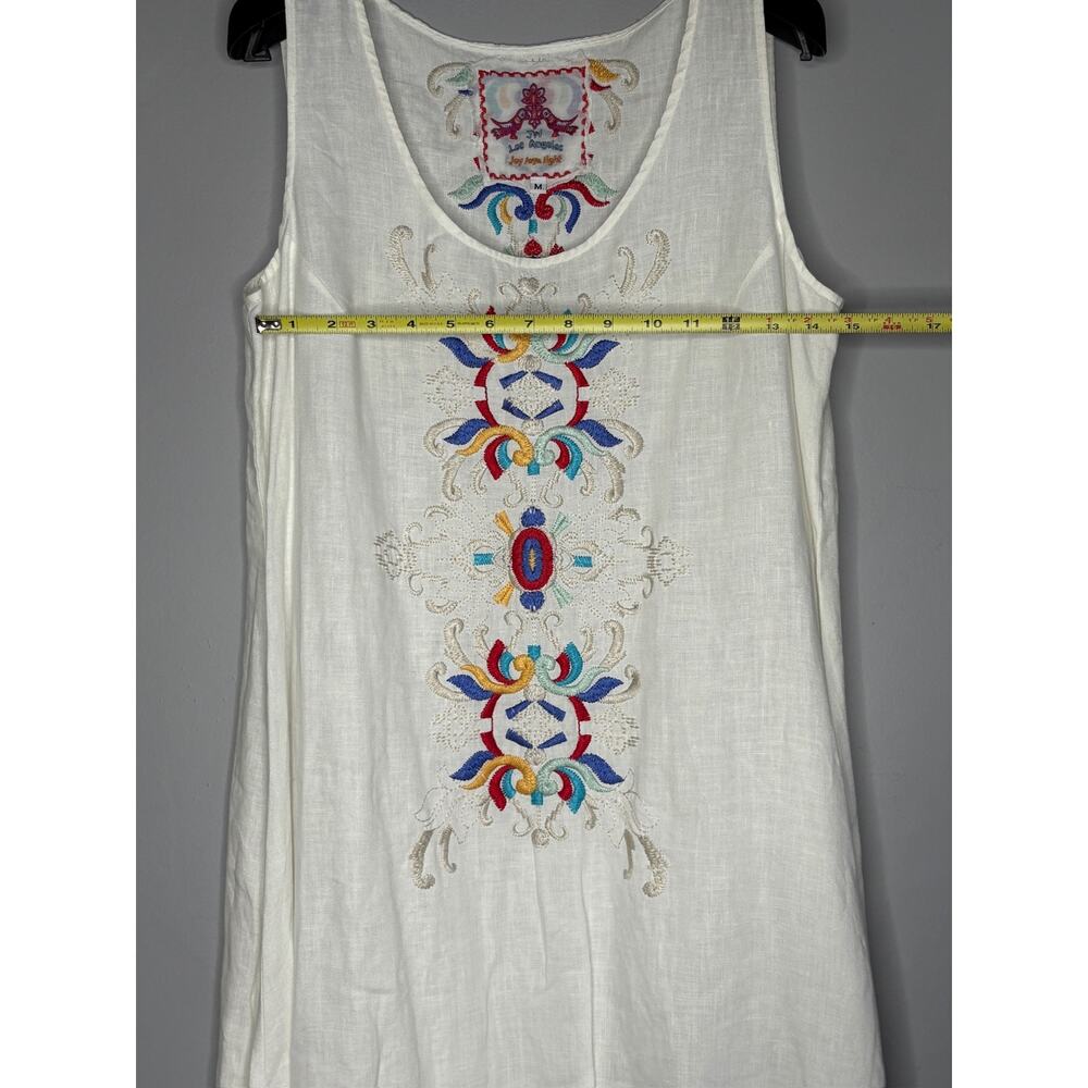 JW Johnny Was Women's Size Medium White Embroidered Tunic Mini Dress Sleeveless - Picture 5 of 6